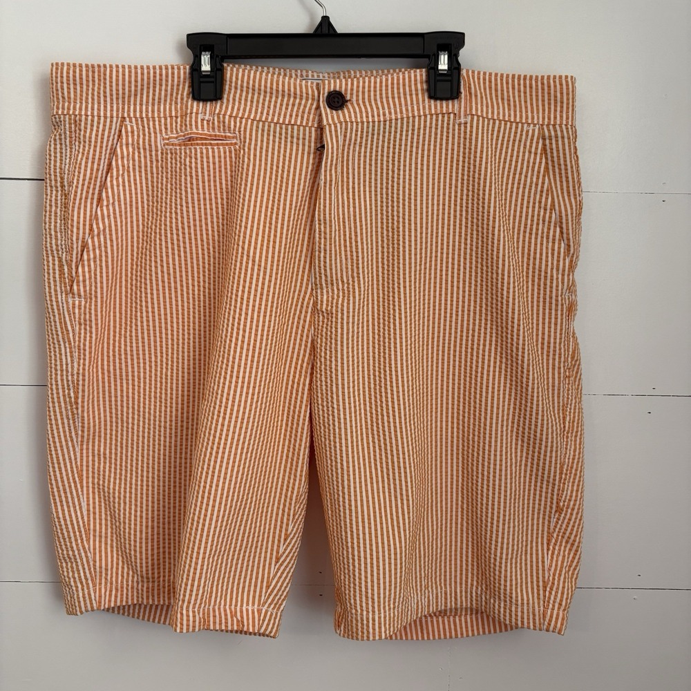 Free Planet Shorts Men's Size 36 Striped Seersucker Orange white‎ stripes Preppy